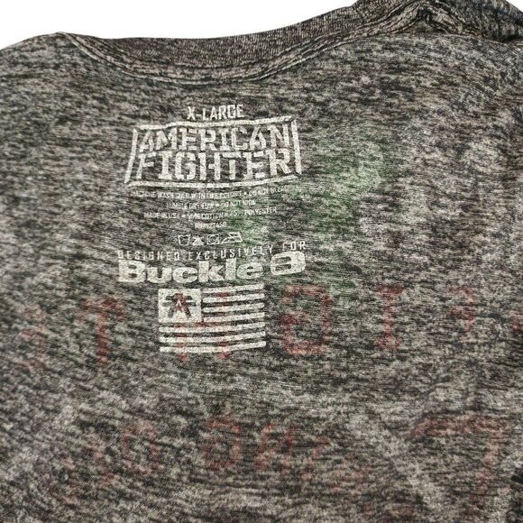 Y2K American Fighter Two Sided Tshirt Distressed Men Size XL Black Orange - Picture 5 of 5